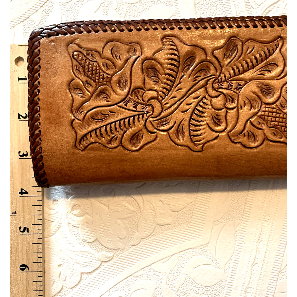 Vintage Hand-tooled Leather Women’s Wallet Clutch Dbl Kiss-lock Closure “MOM” - Picture 10 of 10